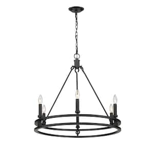 Dennison 6-Light Matte Black Chandelier with No Shade