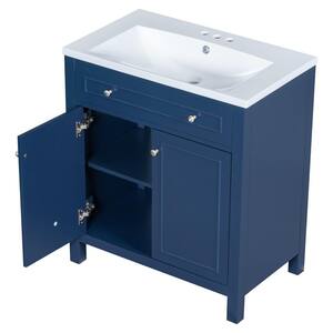 30.00 in. W x 18.00 in. D x 34.00 in. H One Sink Bath Vanity in Blue with White Ceramic Top
