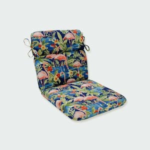 Tropic Floral Outdoor/Indoor 21 in. W x 3 in. H Deep Seat 1 Piece Chair Cushion with Round Corners in Blue/GreenFlamingo