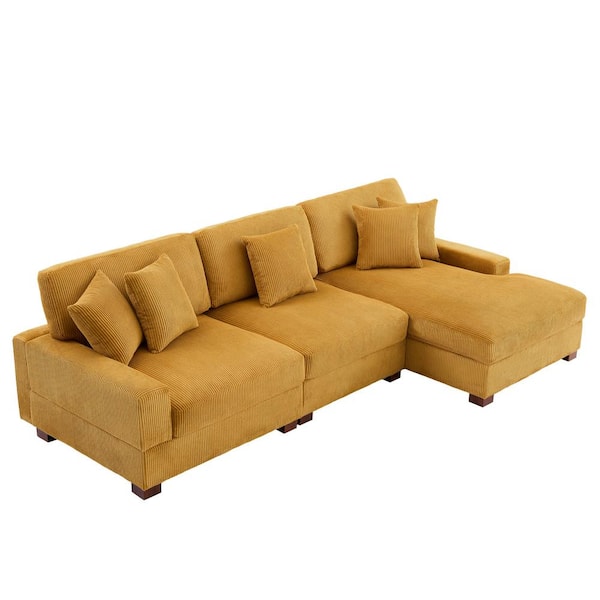 Sho★CCU Uixe 118 in. Square Arm 3-Piece Corduroy Upholstered L