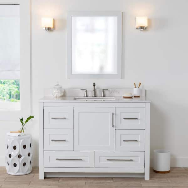 Greeley Contemporary 48 Wood Single Sink Bathroom Vanity with Carrera  Marble Top by Christopher Knight Home - On Sale - Bed Bath & Beyond -  25716175