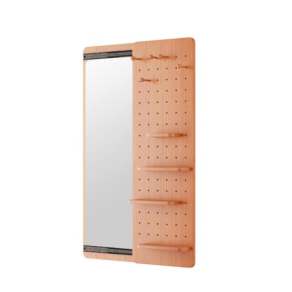 47.64 in. W x 15.75 in. H Rectangle Wood Frame Wall Mounted Bathroom Vanity Mirror with Shelf and Hooks in Cherry