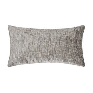 Plume Brilliant Gray Chenille 22 in. x 12 in. Feather Down Lumbar Throw Pillow