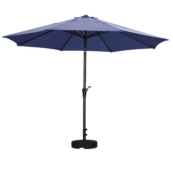 OVASTLKUY 11 ft. Market Outdoor Patio Umbrella with Push Button Tilt and Crank in Navy Blue with Base