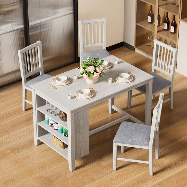 VECELO 5-Piece Counter Height Dining Set with Storage, Gray Table