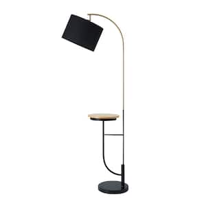 Danna 65 in. H Black Arc Floor Lamp with USB Port, Wood Table, Marble Base