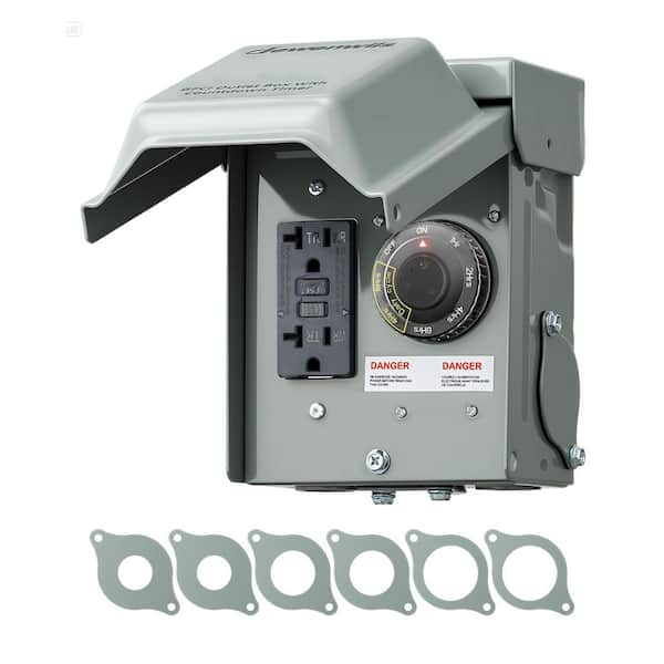 Outdoor Metal 20 AMP GFCI Outlet Weatherproof Box With Countdown Timer, Easy Installation, ETL+ULListed, Lockable