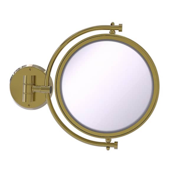 Allied Brass 8 in. x 10 in. Round Framed Wall Mounted Make-Up Mirror 2X Magnification in Unlacquered Brass