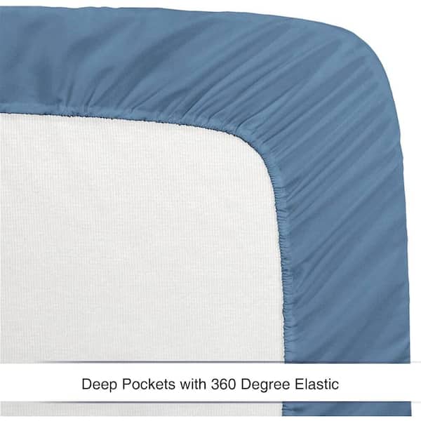Shatex Fitted Sheet Only Brushed Microfiber Fabric Fitted Bed Sheets Extra Soft Easy Care Deep Pockets Solid Color-Blue-Twin