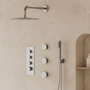 7-Spray 12 in. Wall Mount Fixed and Handheld Shower Head 2.5 GPM with 3-Jets in Brushed Nickel(Valve Included)