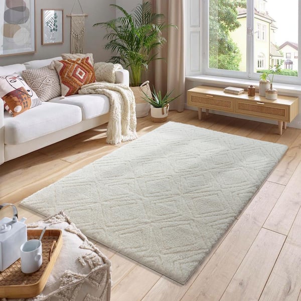 Paris Shag Ivory 8 ft. x 10 ft. Geometric Area Rug