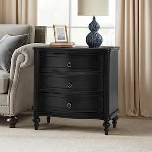 Egmund Traditional 3-Drawer Nightstand with Solid Wood Legs and Built-In Outlets-Black