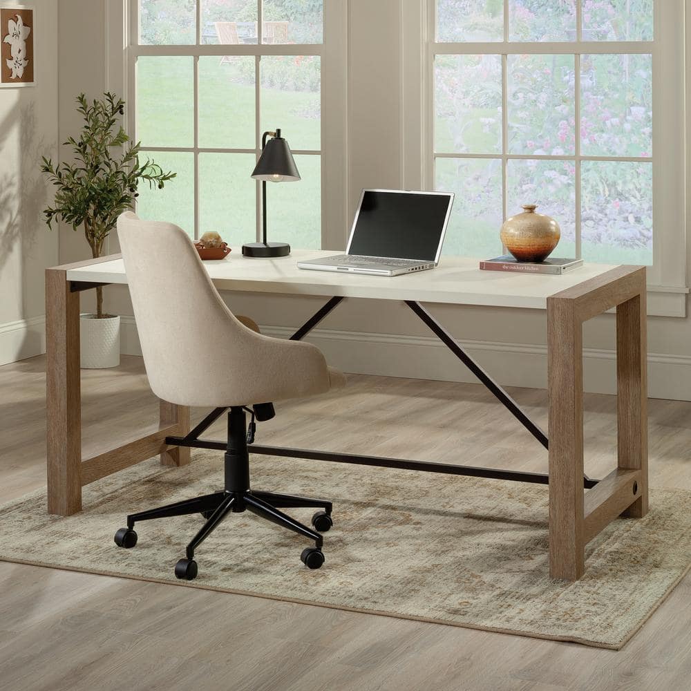 Pebble White and Brushed Oak Executive Desk with Drawer