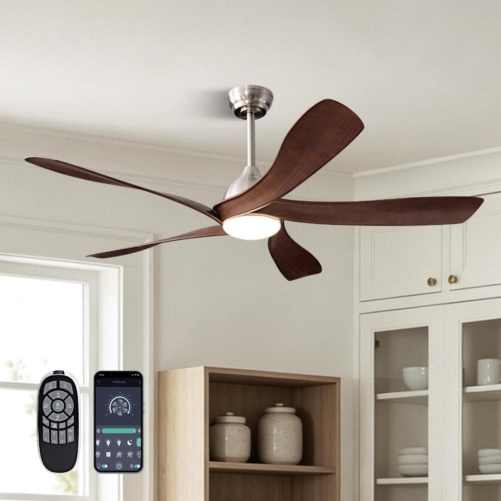 52 in. Ceiling Fan with Light 5 Blade Wood Grain Finish Smart Control Indoor Modern Style price history on PriceWatchPro