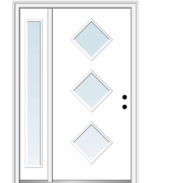 MMI DOOR Aveline 48 in. x 80 in. Left-Hand Inswing 3-Lite Clear Low-E Primed Fiberglass Prehung Front Door on 4-9/16 in. Frame