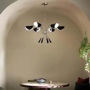 Arcus 39.25 in. 6-Light Satin Nickel and Black Modern Shaded Chandelier for Dining Room