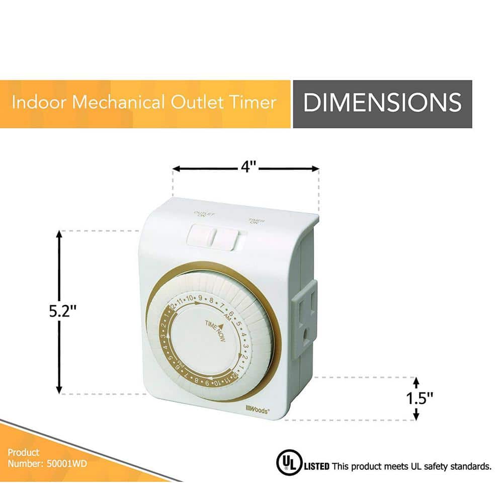 White and Taupe Mechanical 24-Hour Timer for Indoor Lamps and Appliances