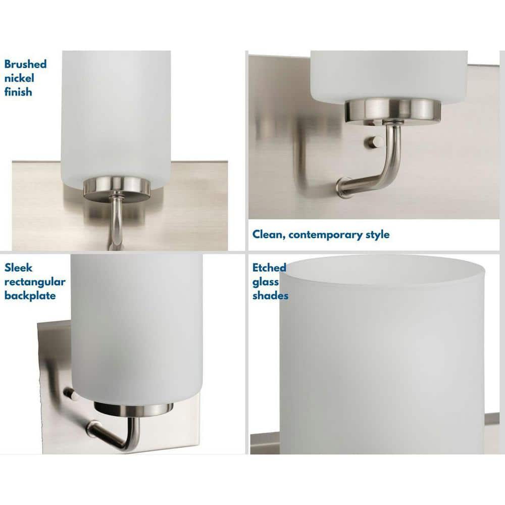 Brushed Nickel 3-Light Bath Vanity with Etched Glass Shades