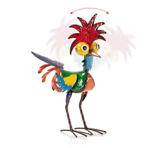 18 in. Tall Indoor/Outdoor Wacky Metal Rooster Yard Statue Decoration