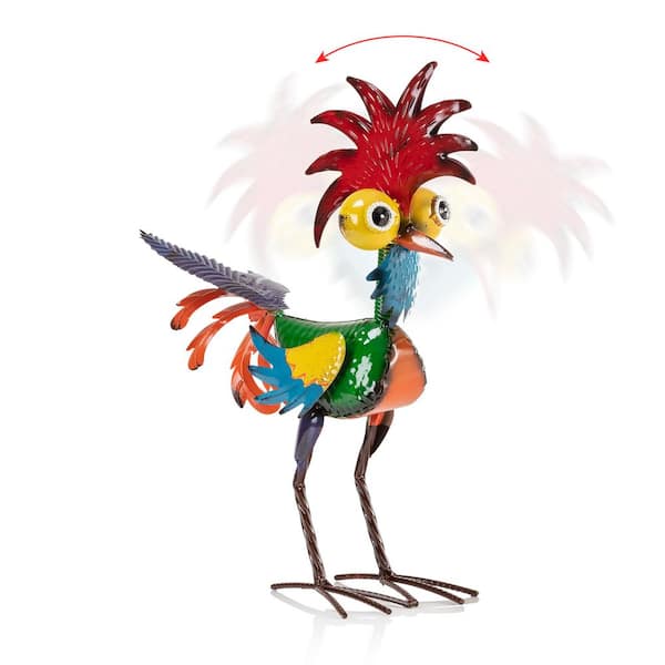 18 in. Tall Indoor/Outdoor Wacky Metal Rooster Yard Statue Decoration