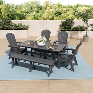 Laguna Gray 6-Piece HDPE Plastic Outdoor Dinning Set with Bench