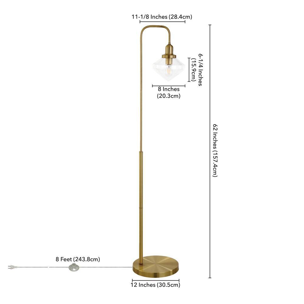 Zariza 62" Adjustable Arc Floor Lamp with Glass Globe Shade in Brass