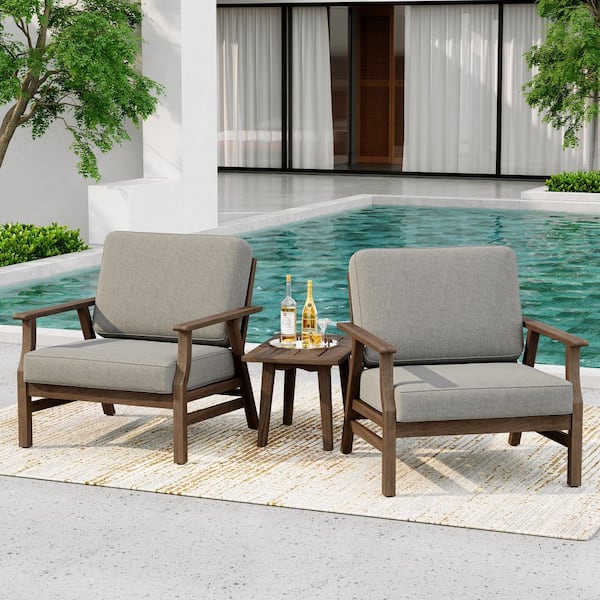 Teak Finish Outdoor Patio Lounge Chairs with Light Camel Cushion (2-Pack)