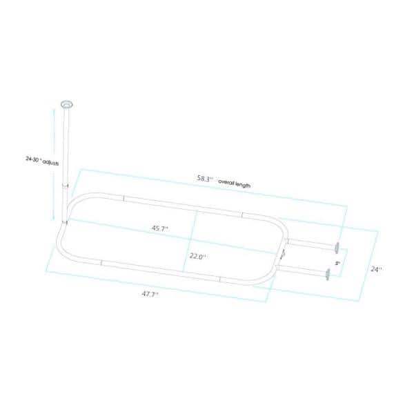 Black Aluminum D-Shaped Wall and Ceiling Mounted Shower Rod