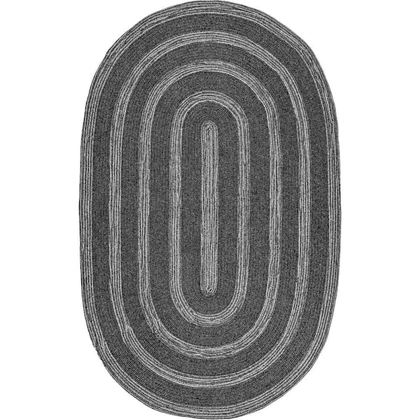 Rowan Braided Texture Charcoal 5 ft. x 8 ft. Oval Indoor/Outdoor Patio Area Rug