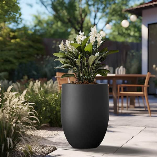 Sapcrete Large Black Concrete Tall Tapered Cylinder Planter