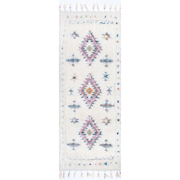 Jocelyn Carved Tribal Shag White 2 ft. 8 in. x 8 ft. Indoor Runner Rug