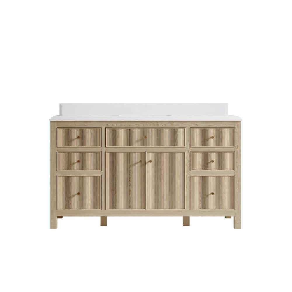 Sonoma Oak 60 in. W x 22 in. D x 36 in. H Single Sink Bath Vanity in White Oak with 1.5 in. White Quartz Top price history on PriceWatchPro