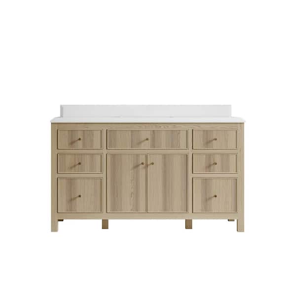 Willow Collections Sonoma Oak 60 in. W x 22 in. D x 36 in. H Single Sink Bath Vanity in White Oak with 1.5 in. White Quartz Top
