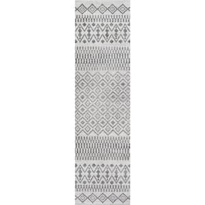 Ifrane Berber Geometric Stripe Cream/Gray 2 ft. x 8 ft. Runner Rug