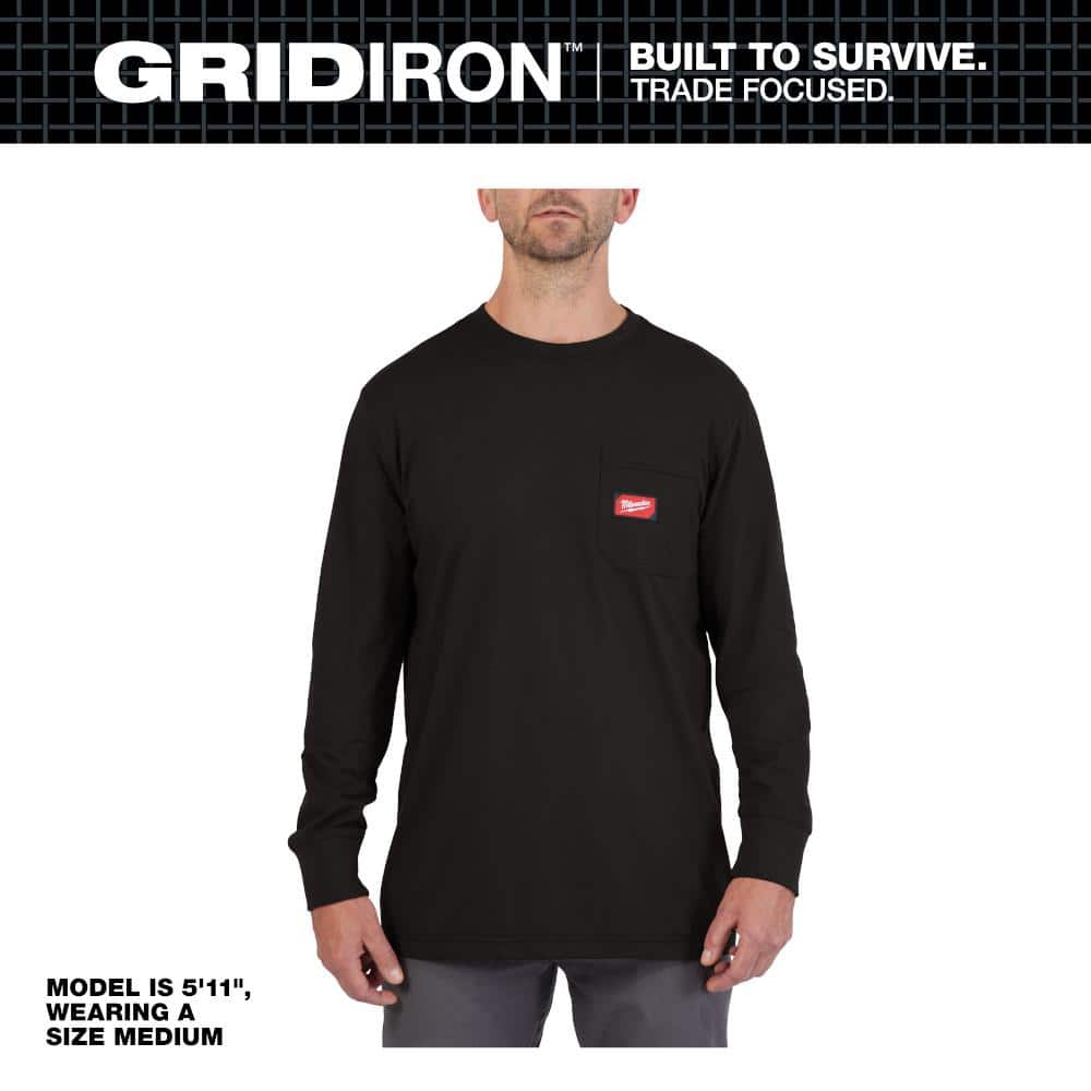 Men's Medium Black GRIDIRON Cotton/Polyester Long-Sleeve Pocket T-Shirt price history on PriceWatchPro
