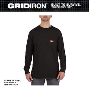 Men's 2X-Large Black GRIDIRON Cotton/Polyester Long-Sleeve Pocket T-Shirt