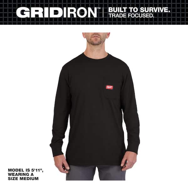 Milwaukee Men's 2X-Large Black GRIDIRON Cotton/Polyester Long-Sleeve Pocket T-Shirt