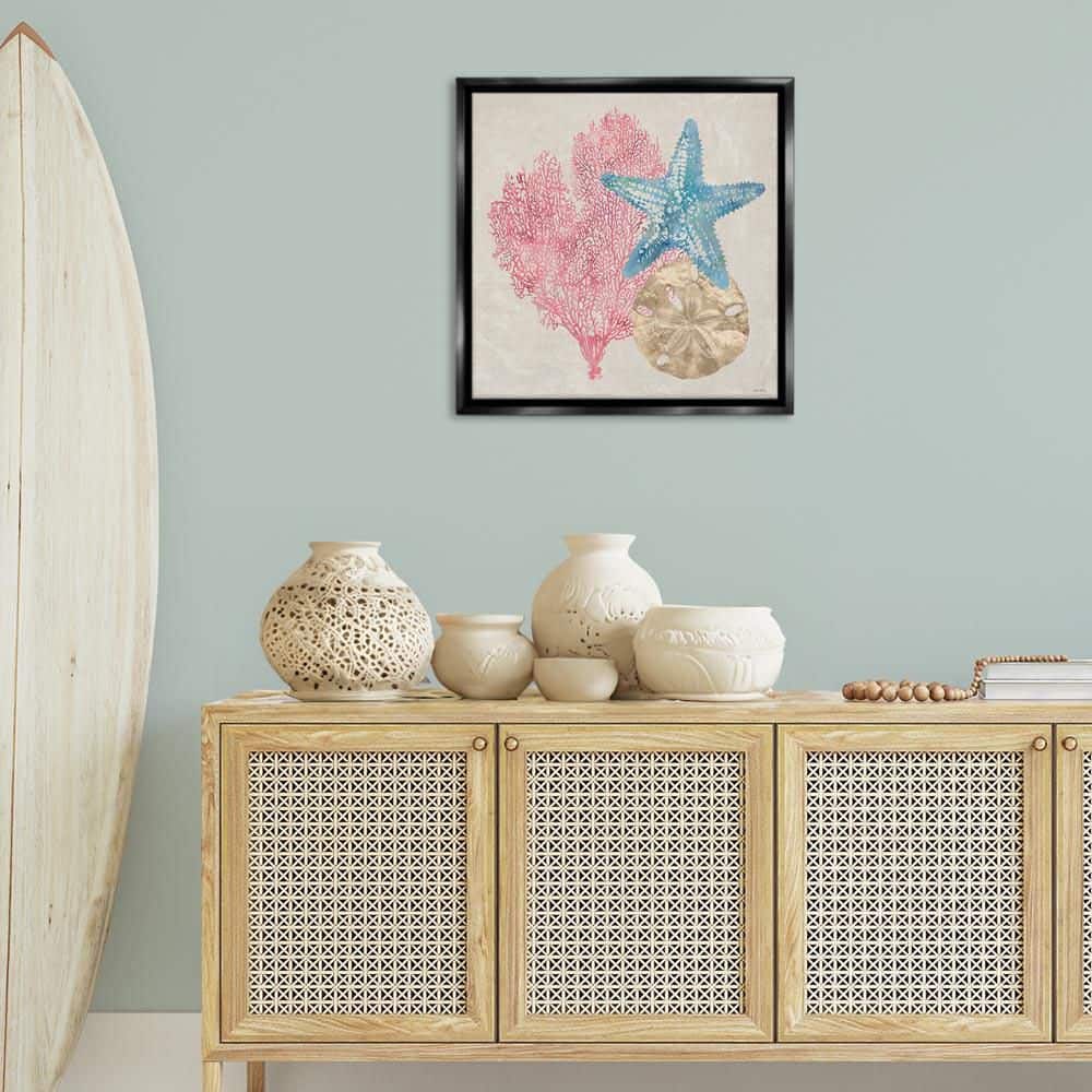 Sea Life Trio on Beige by Amber Sterling Black Floater Frame Animal Graphic Art Print 25 in. x 25 in. price history on PriceWatchPro