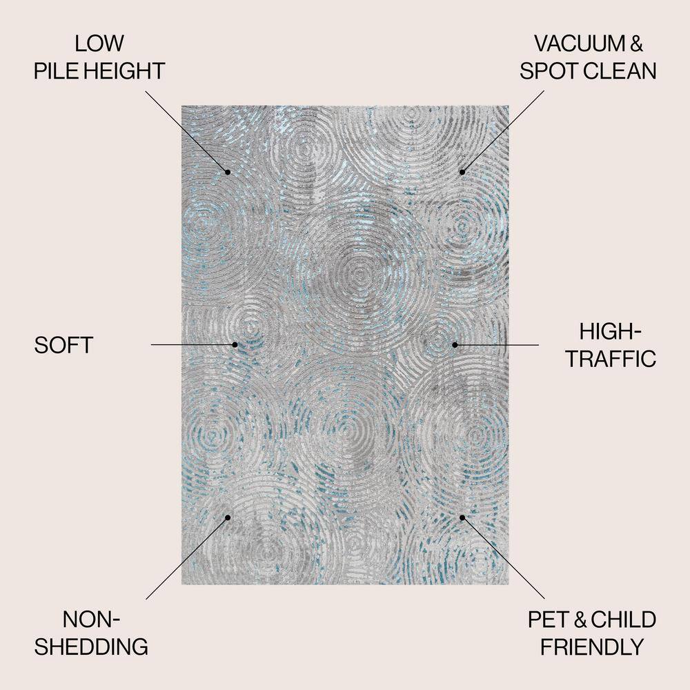 Coastal Abstract Swirls Area Rug 8' x 10' - Gray and Turquoise