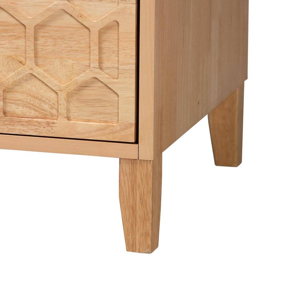 Natural Rubberwood 6-Drawer Honeycomb Dresser with Cone Legs