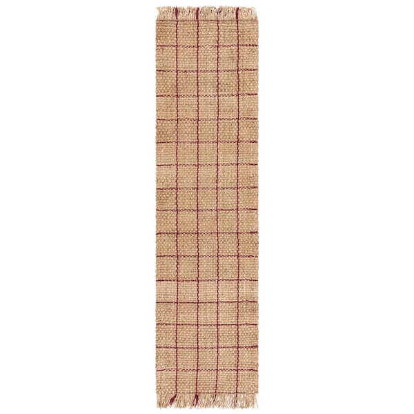 Natural Fiber 2 ft. x 8 ft. Natural/Wine Geometric Runner Rug