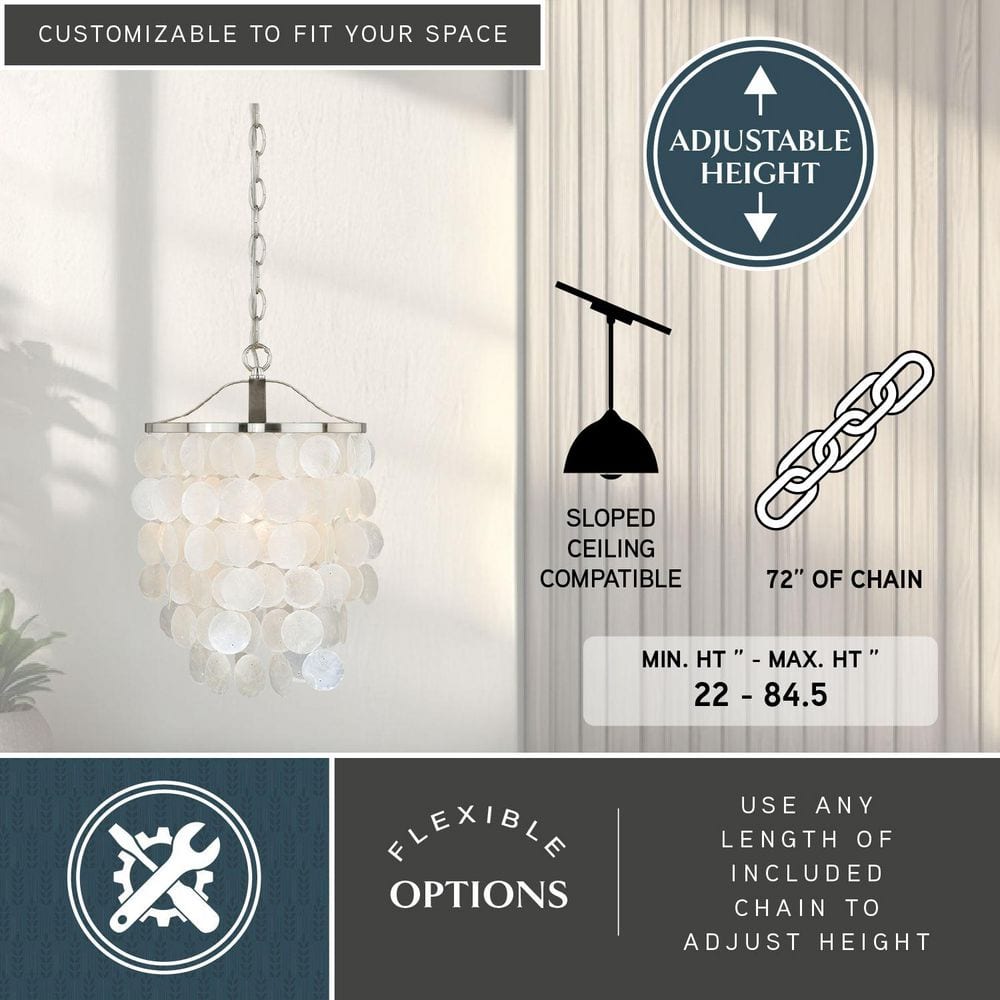 Elsa Capiz Shell Satin Nickel 18" Pendant Light