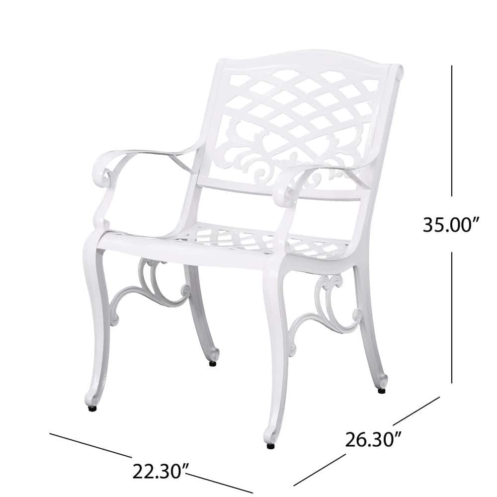 White Cast Aluminum Outdoor Dining Arm Chair Set