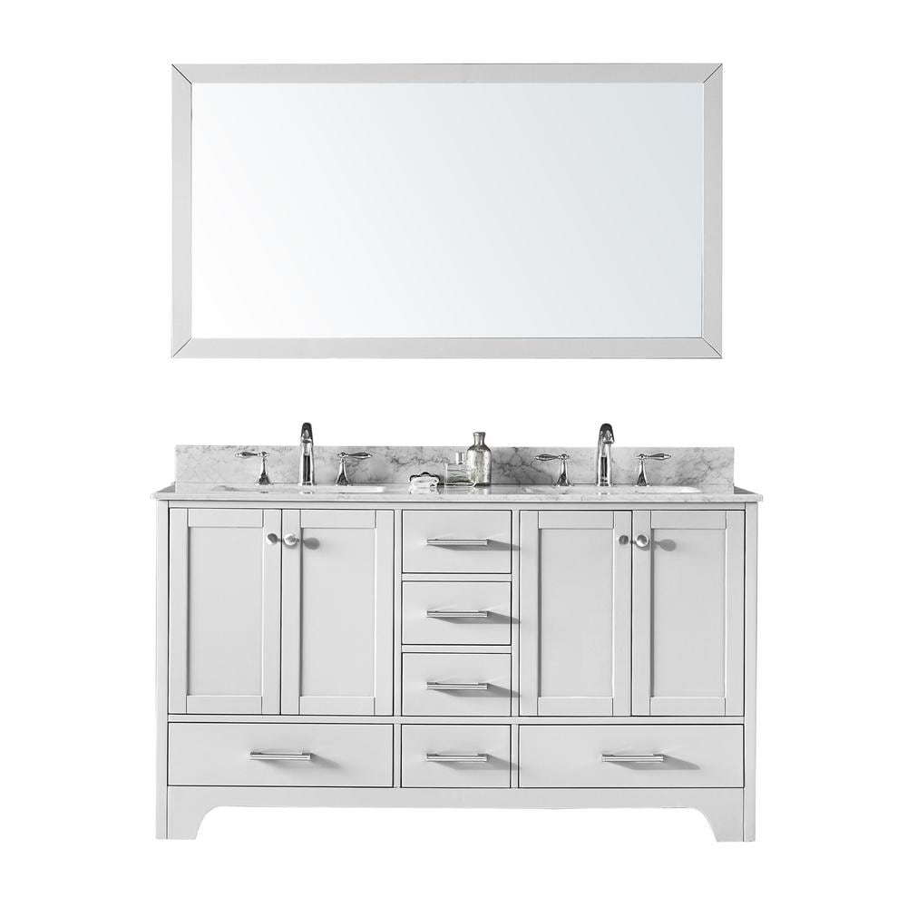 Exclusive Heritage 60 in. Double Sink Bathroom Vanity in White with ...