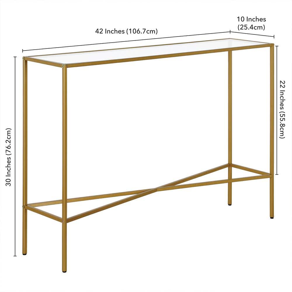 Modern Industrial Brass & Glass Console Table - 42" Wide