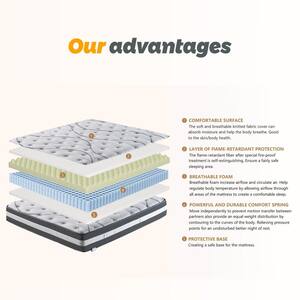 King Size Soft Hybrid Pocket Spring 12in. Tight Top Mattress