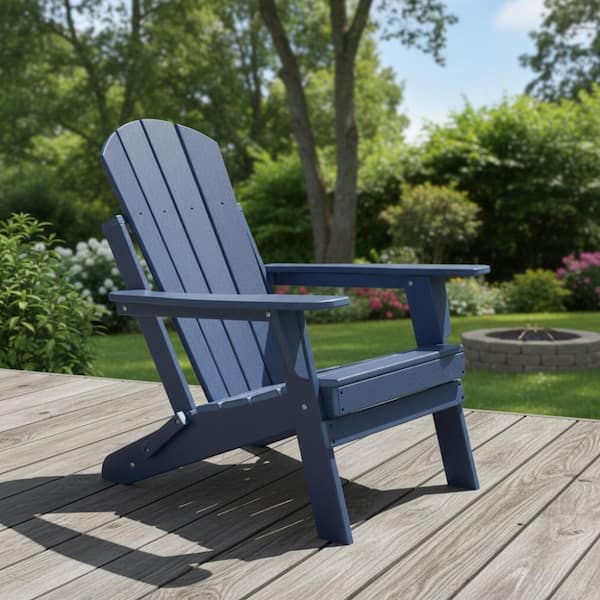 25 in. x 22 in.Blue Folding HDPE All-Weather Outdoor Adirondack
