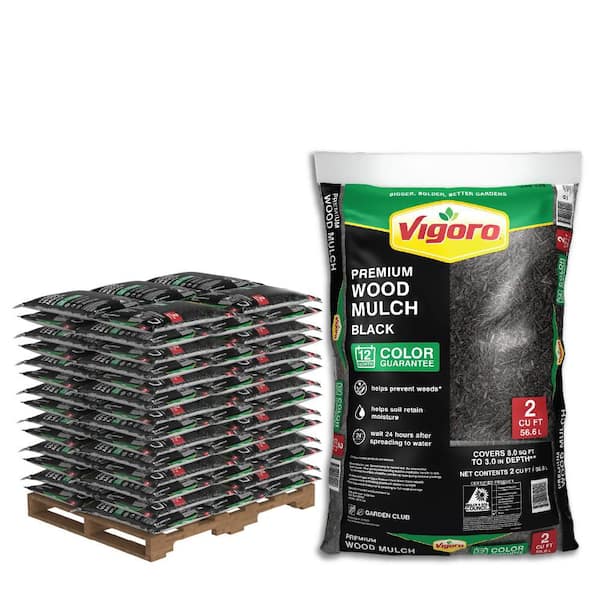 Vigoro 2 cu. ft. Premium Black Wood Shredded Bagged Mulch (Pallet
