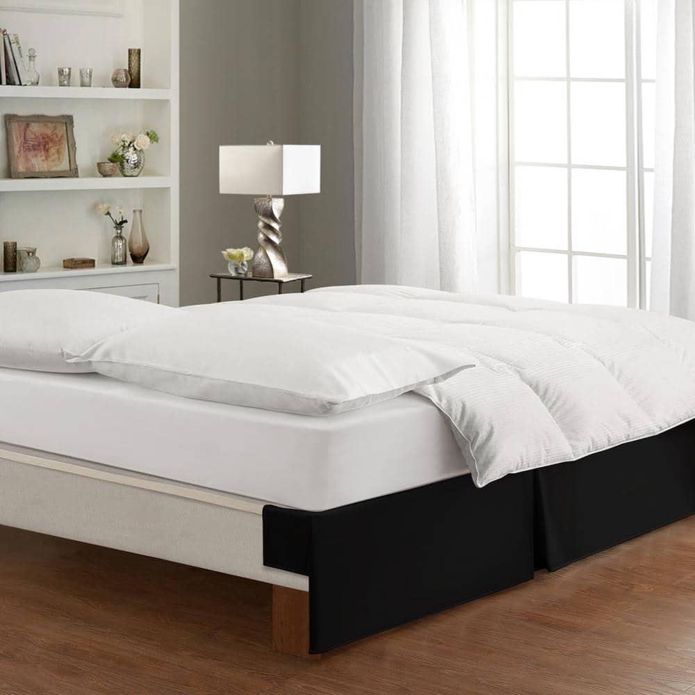 Black Polyester California King Bed Skirt with 14" Drop