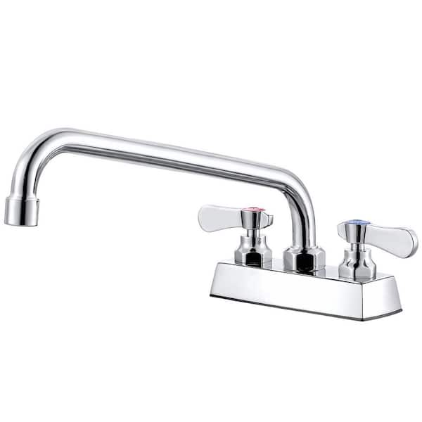 Commercial Faucet with 12 in. Swivel Spout, Double Handle Deck Mount Standard Kitchen Faucet in Polished Chrome